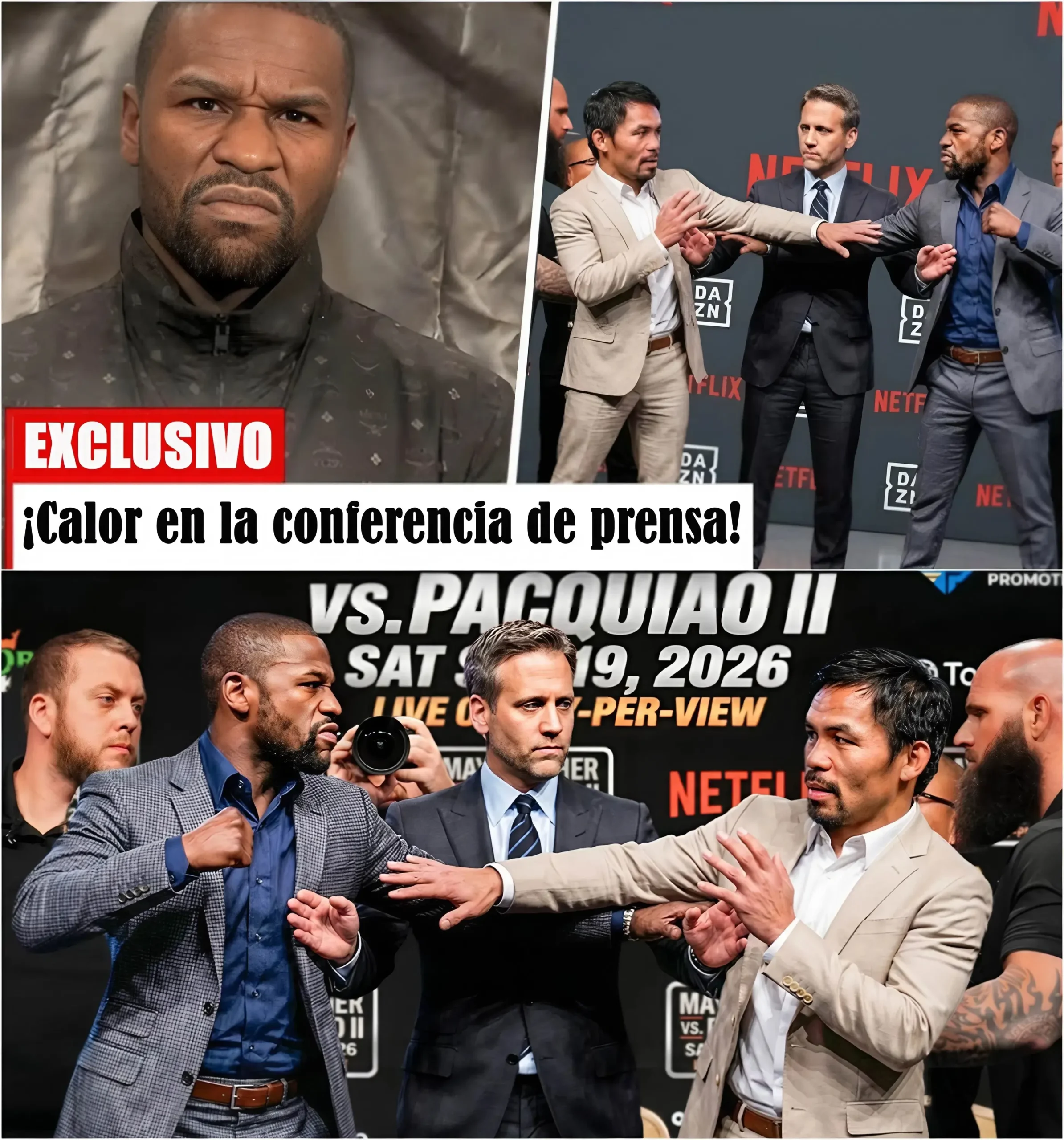 Cover Image for 🚨ESTALLA LA TENSIÓN: El primer careo entre Floyd Mayweather y Manny Pacquiao antes de su revancha se torna extremadamente tenso