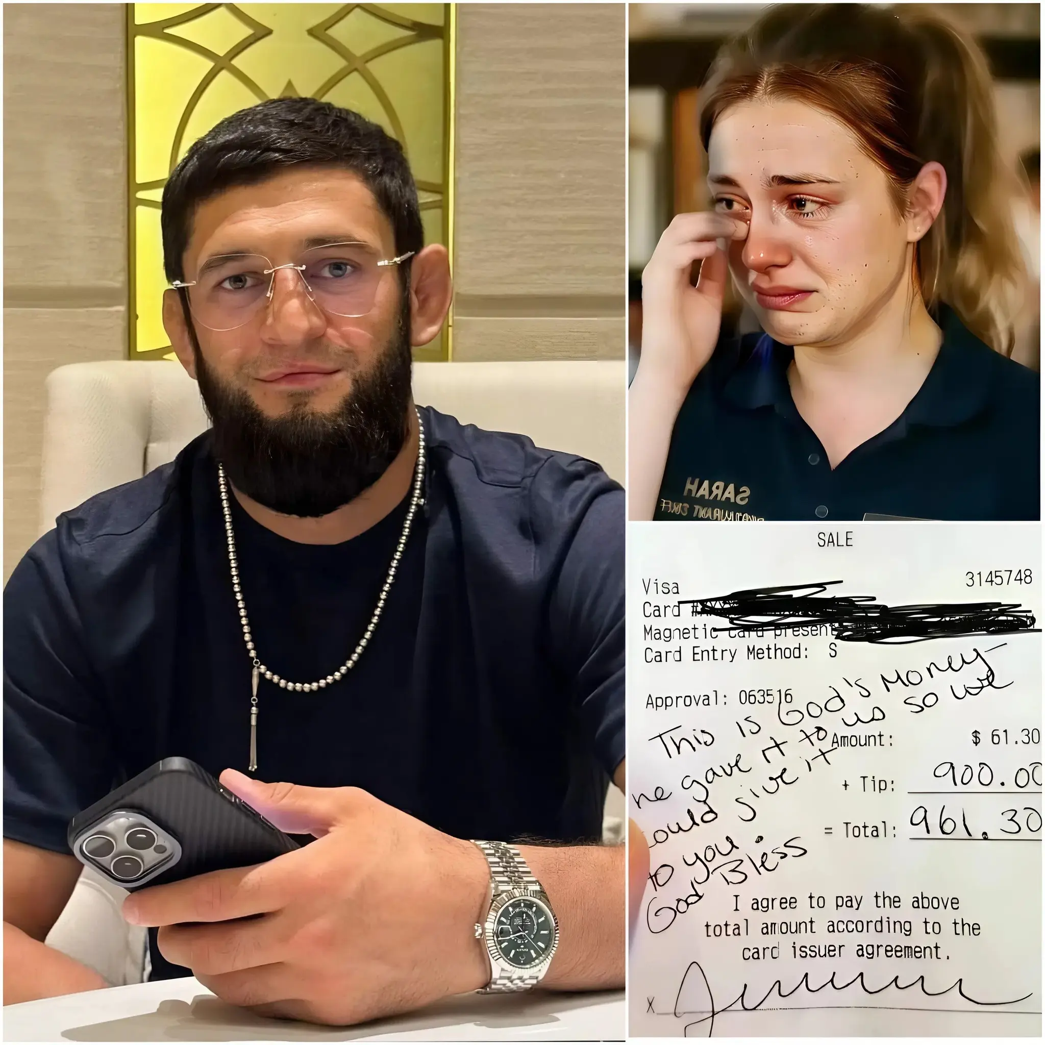 Cover Image for ✨ Sera, a 22-year-old waitress at a small family diner in Dallas, had no idea that the calm, polite man she was serving was actually Khamzat Chimaev — one of the biggest stars in MMA. Sitting quietly in a corner booth, Chimaev ordered a simple breakfast