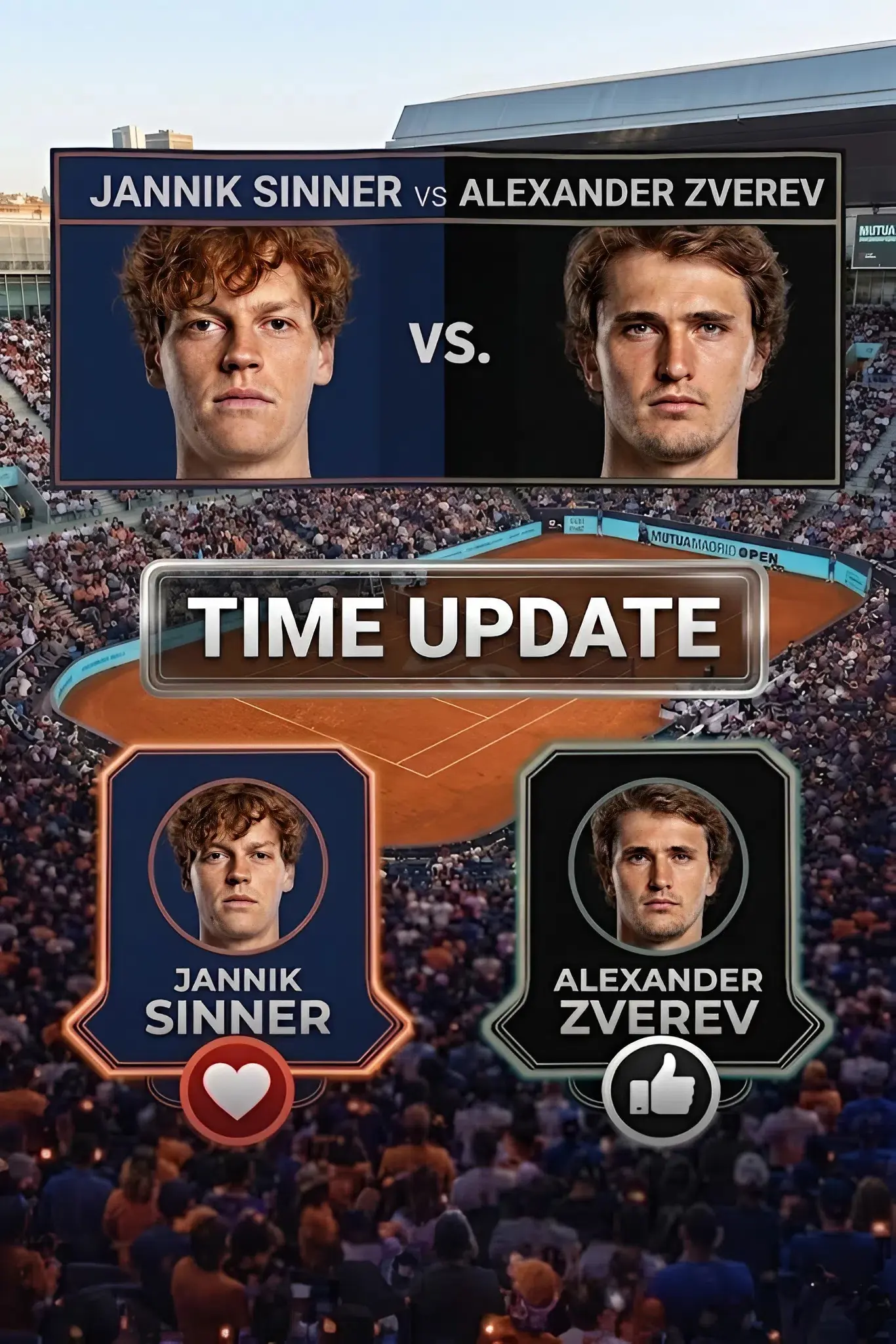 Cover Image for 🚨 ACTUALIZACIÓN: Final del Mutua Madrid Open entre Jannik Sinner y Alexander Zverev reprogramada — Información importante a continuación 👇