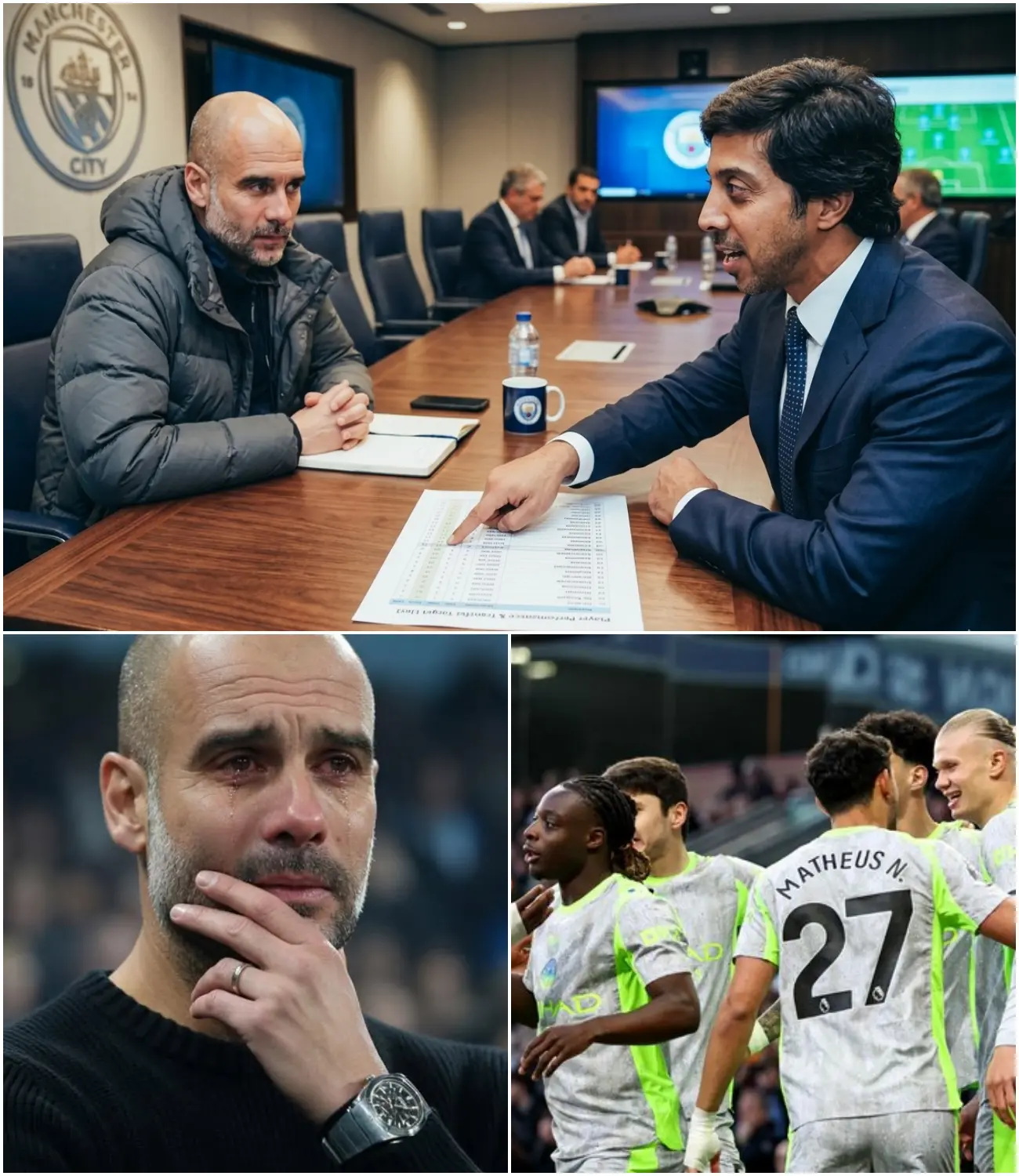 Cover Image for 🚨 SHOCKING NEWS: Manchester City announce six players set to leave the Etihad this summer! Following a tense five-hour emergency meeting between club owner Sheikh Mansour’s representatives, sporting director Txiki Begiristain, and Pep Guardiola’s coaching staff, the final decision has been made. The Citizens are preparing for a major squad overhaul in the upcoming transfer window.