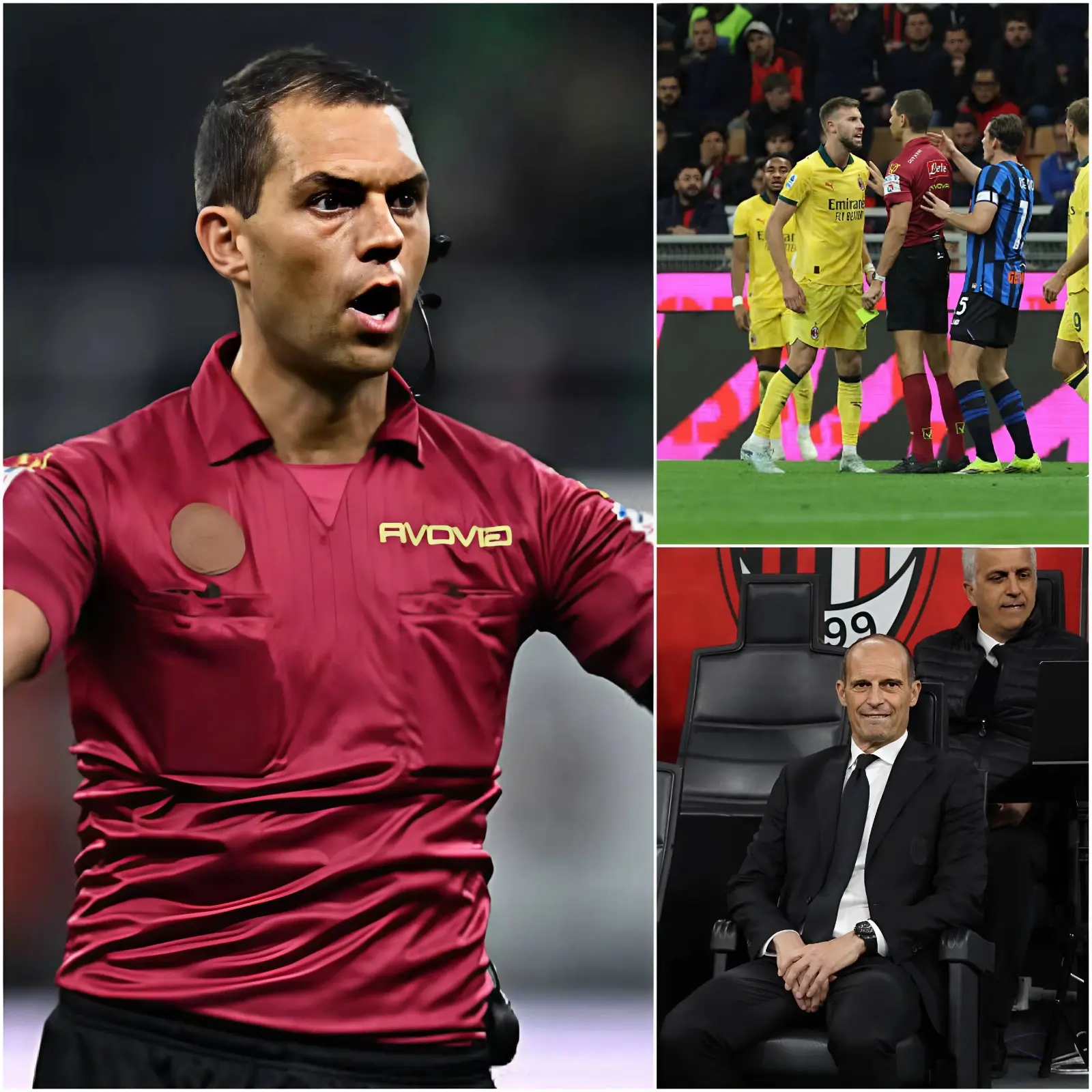 Cover Image for “ABBIAMO BISOGNO DI GIUSTIZIA” Massimiliano Allegri, con il volto arrossato dalla rabbia, ha puntato il dito contro l’arbitro Luca Zufferli al termine della partita, accusandolo apertamente di aver favorito l’Atalanta e di aver inciso pesantemente sul risultato finale.