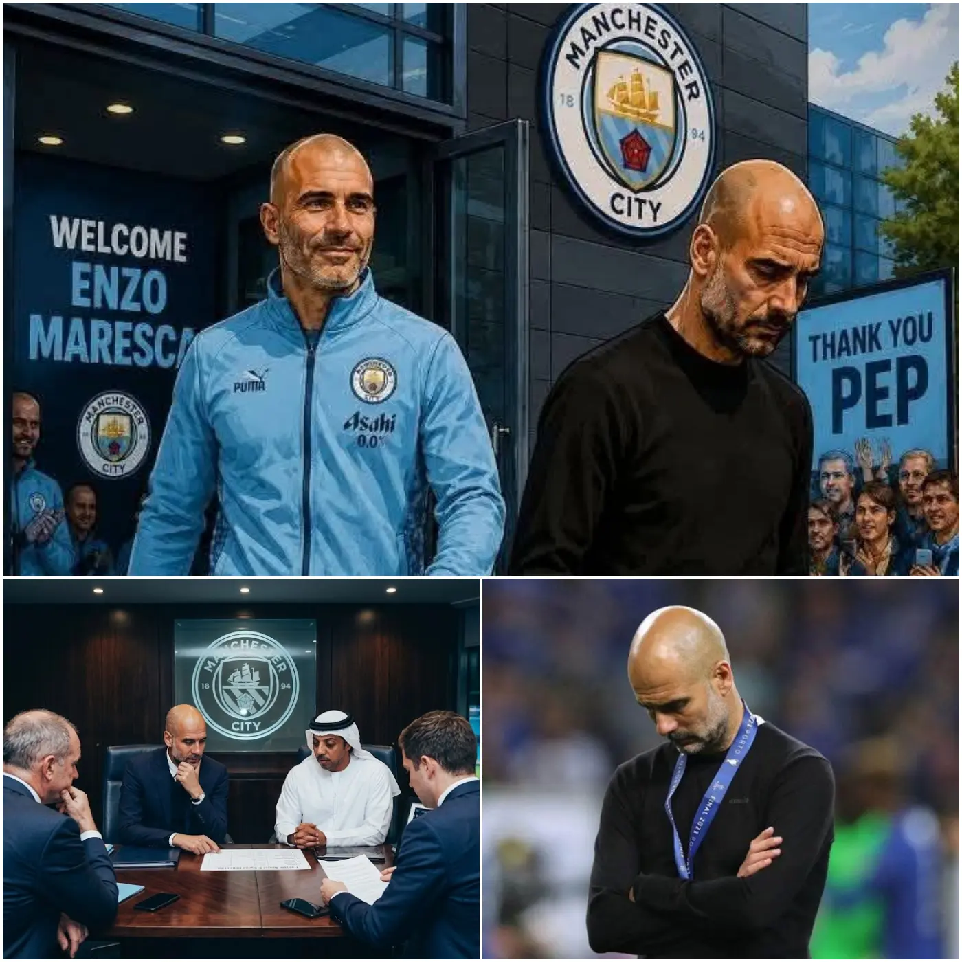 Cover Image for “THE PEP ERA IS OFFICIALLY OVER?!” – European sources report that Pep Guardiola is reportedly leaving Manchester City after the season ends, and the chosen replacement is Enzo Maresca! It is known that a closed-door meeting lasting over two hours between Enzo and the City board recently took place at the Etihad,