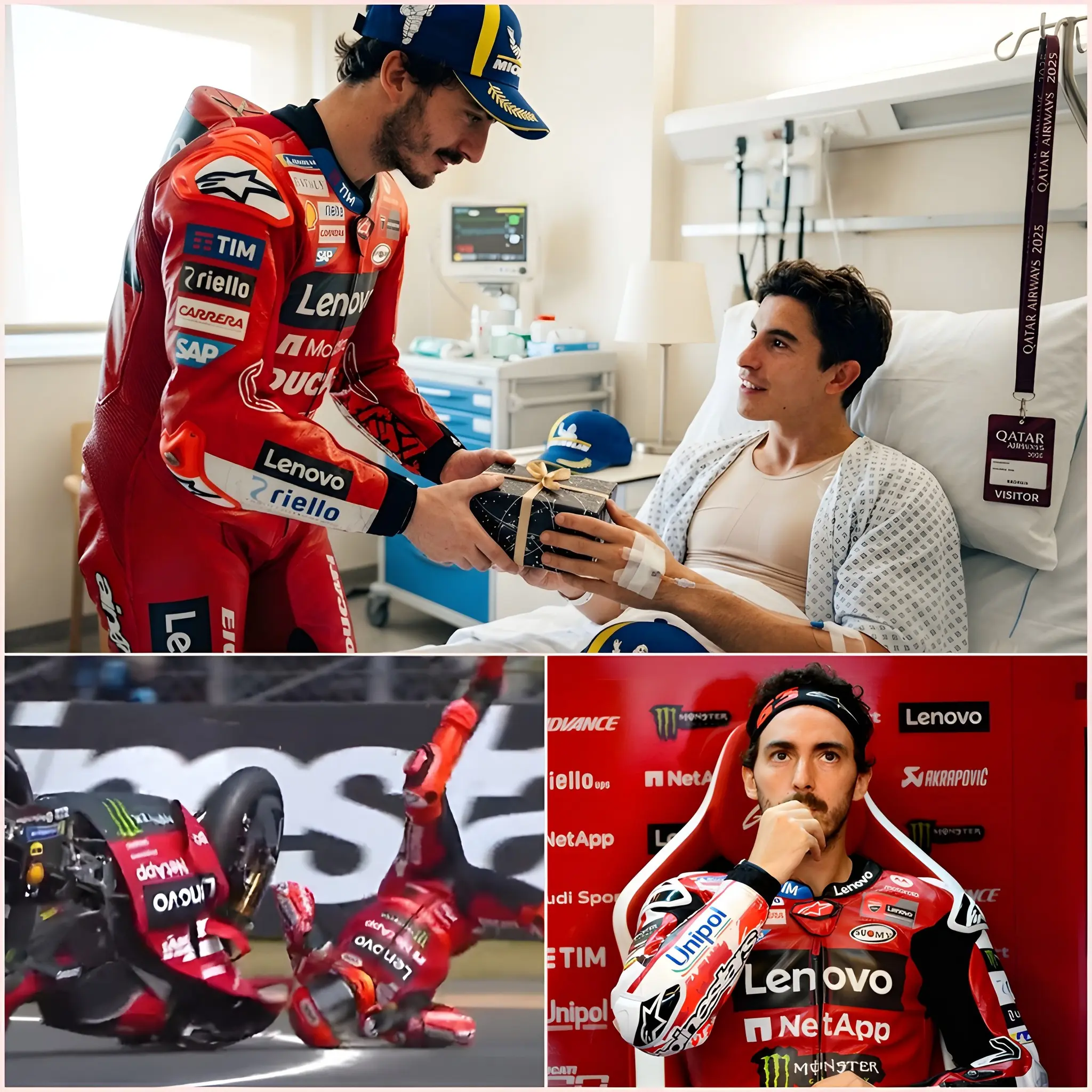 Cover Image for ❤️Il y a 5 minutes : Bagnaia a ému aux larmes tous les participants du MotoGP… et les a tenus en haleine, impatients de découvrir le cadeau « extraordinaire » qu’il avait préparé pour son coéquipier Ducati après son grave accident lors du Grand Prix de France.