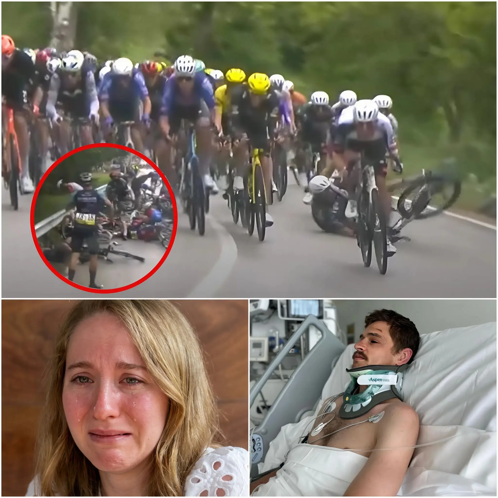Cover Image for Dopo il terribile incidente avvenuto a 23 km dal traguardo, Bre Vine, moglie del ciclista Jay Vine, ha sconvolto il mondo rivelando le condizioni del marito.