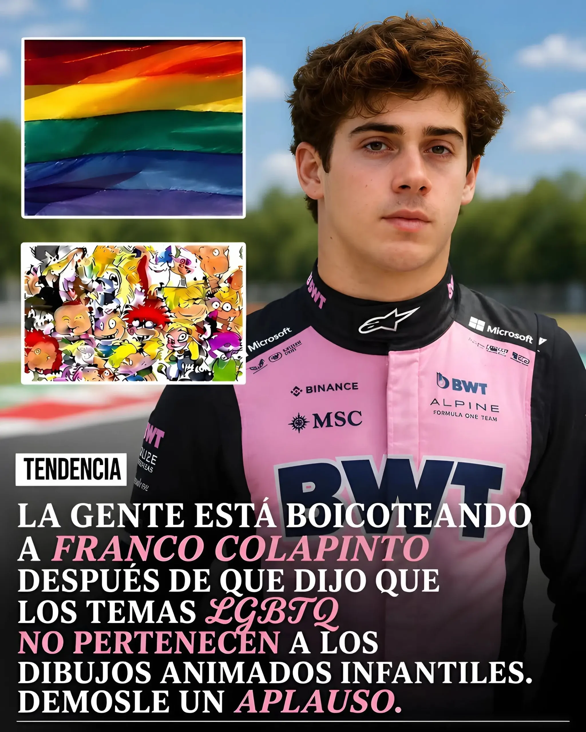 Cover Image for 🚨 BOYCOTT AGAINST Franco Colapinto: A massive wave of backlash is erupting after the Formula 1 driver stated that children should not be exposed to LGBTQ-themed animation content. He argued that parenting should focus on “traditional values” and that adults should simply allow children to experience a clean and innocent childhood.