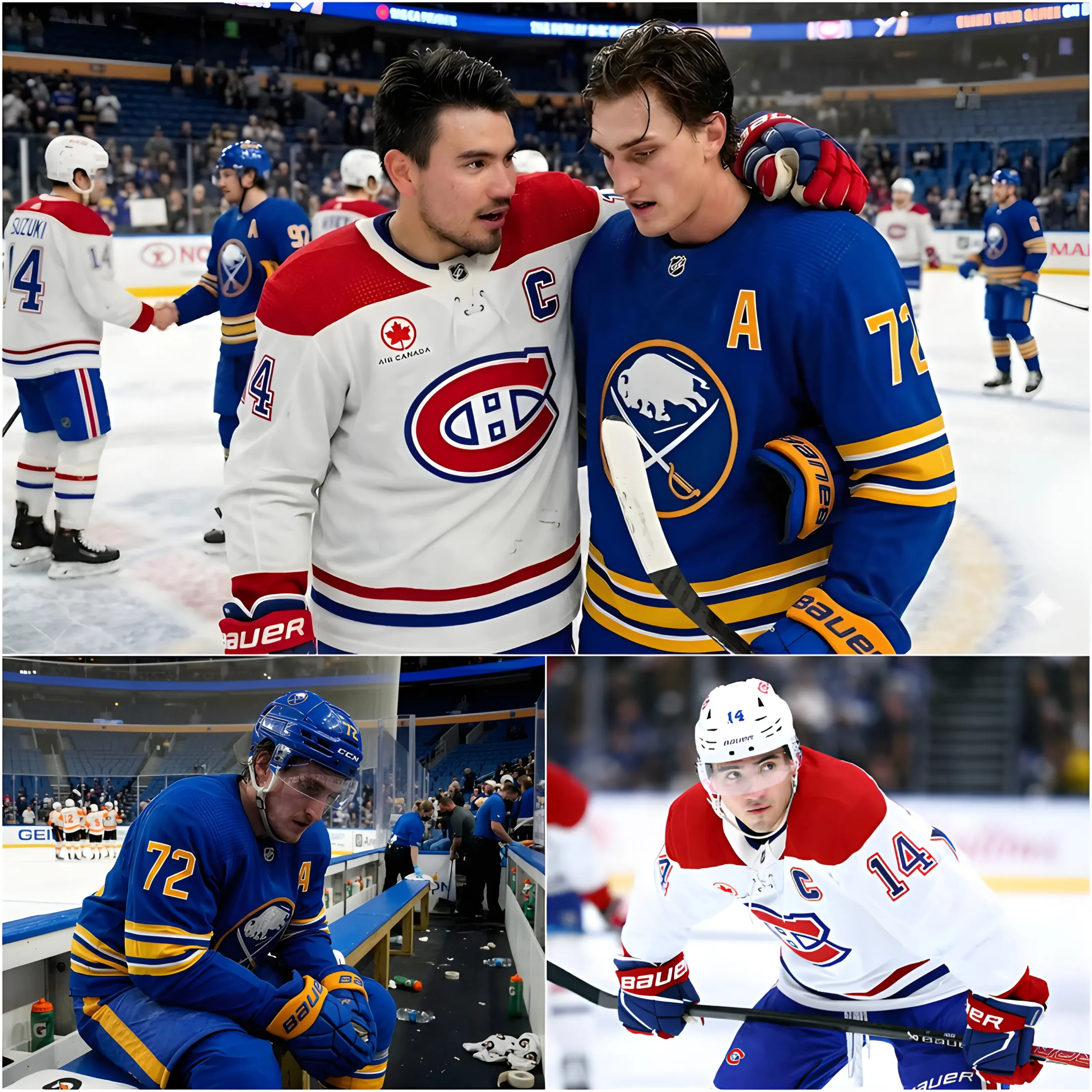 Cover Image for ✨ UN MOMENT HORS DU TEMPS SUR LA GLACE : Après la victoire serrée des Montreal Canadiens face aux Buffalo Sabres, alors que les projecteurs se détournaient déjà du match, un échange silencieux entre deux leaders a capté toute l’émotion de la soirée.