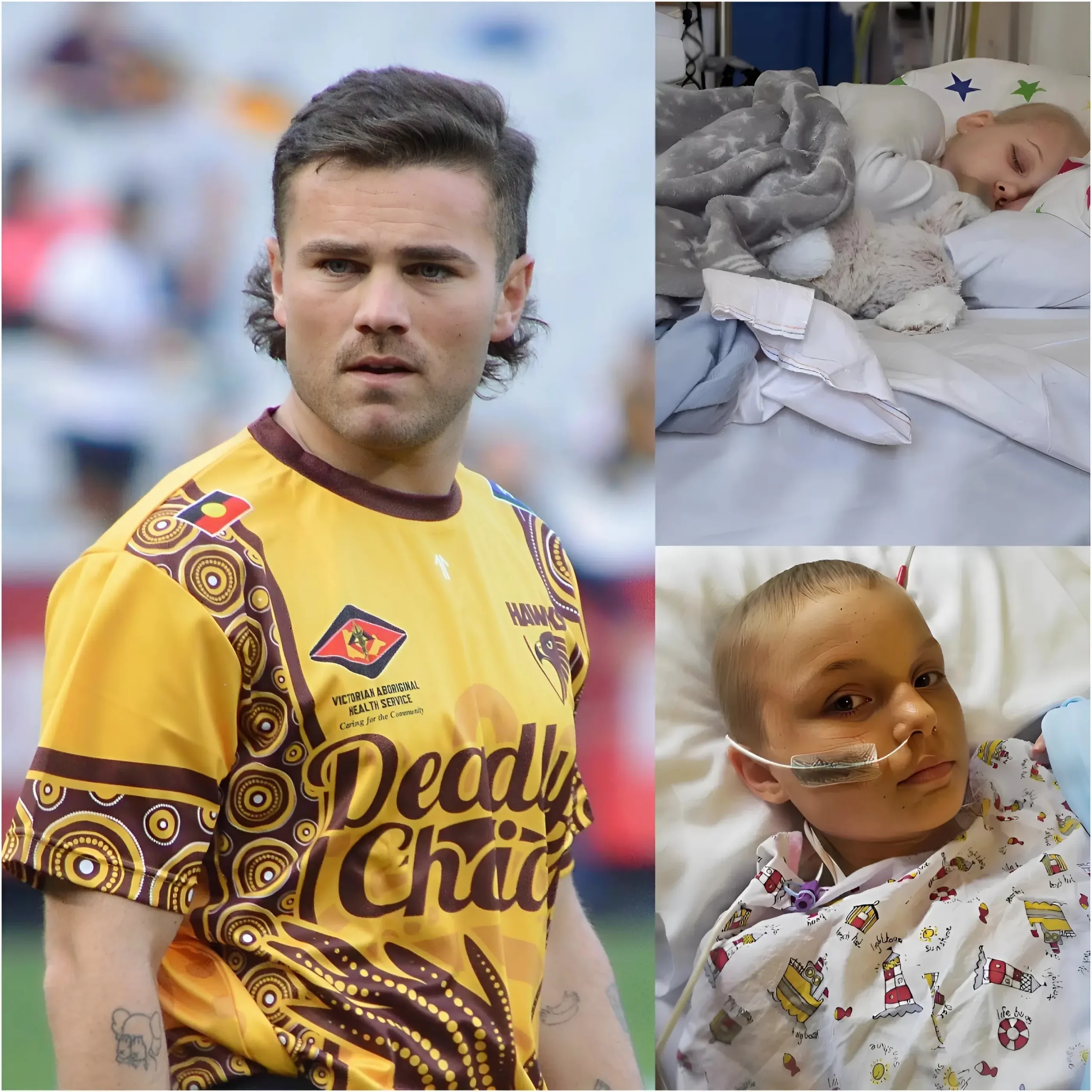 Cover Image for A HEARTBREAKING YET CONTROVERSIAL MOMENT: An 11-year-old Hawthorn Hawks fan battling a malignant brain tumor had one final wish — to meet his hero, Nick Watson.