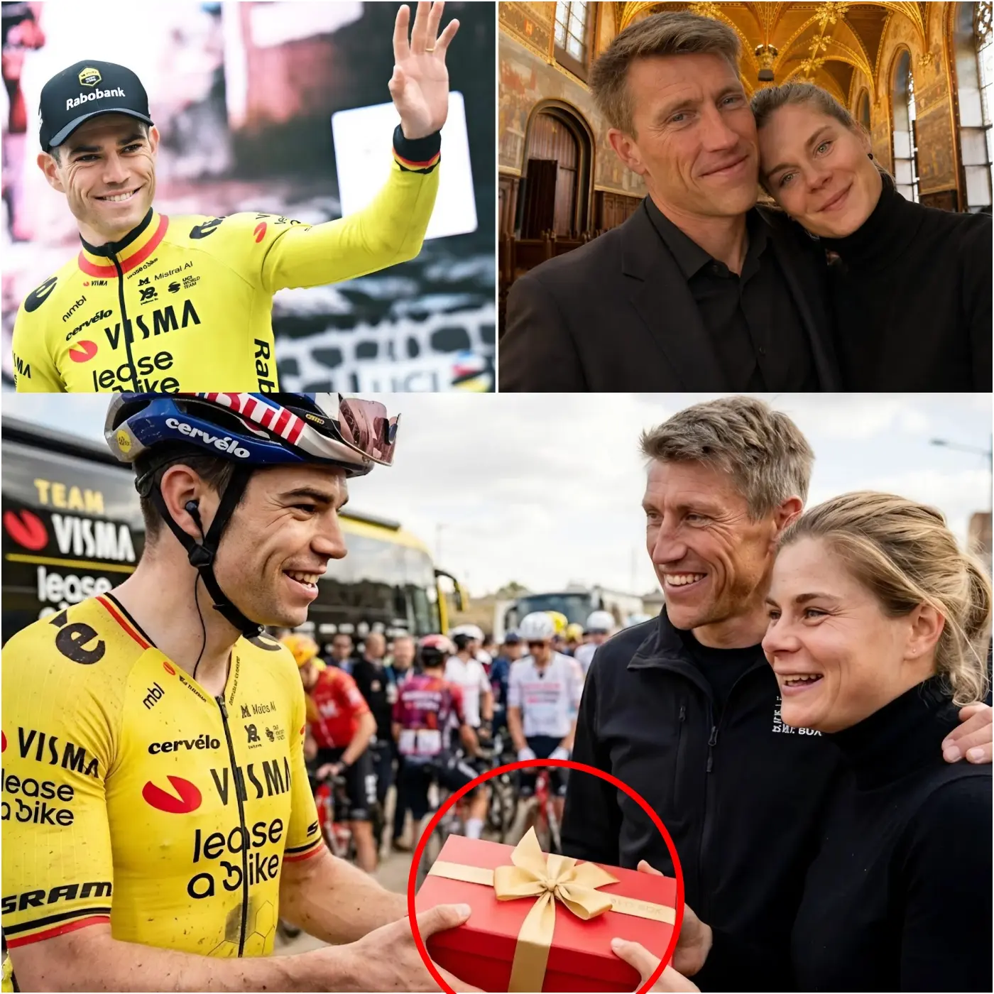 Cover Image for “NOBODY EXPECTED WHAT WOUT VAN AERT PUT INSIDE THAT RED BOX…” Just hours after hearing the shocking news that Lotte Kopecky and Axel Merckx had reportedly gotten married, Wout van Aert stunned everyone by personally arriving with a mysterious red gift box for the couple.