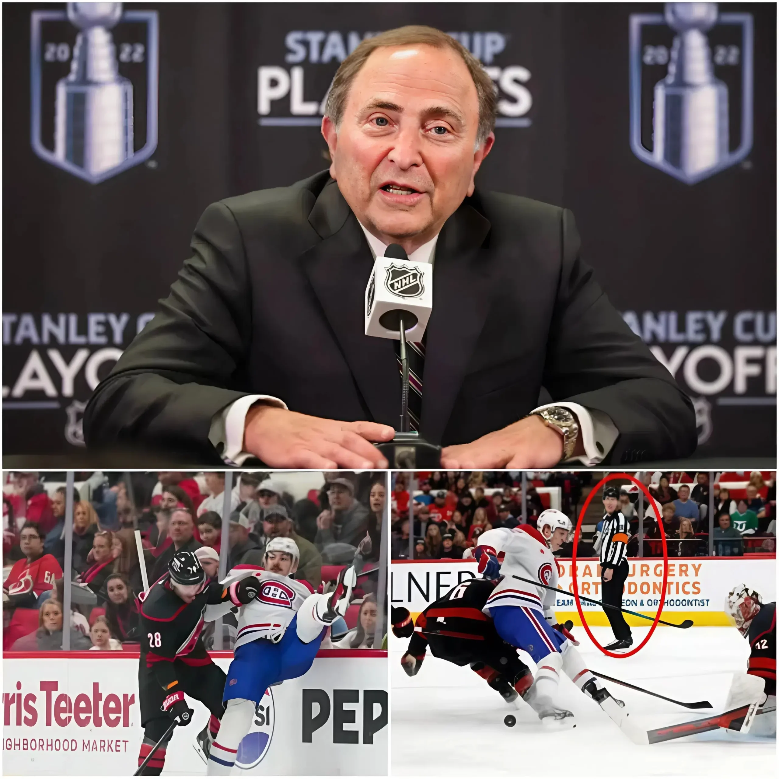 Cover Image for 🚨 BREAKING: NHL Shock After Game 5! The referees officiating the game between the Montreal Canadiens and the Carolina Hurricanes have been temporarily suspended pending an urgent investigation.