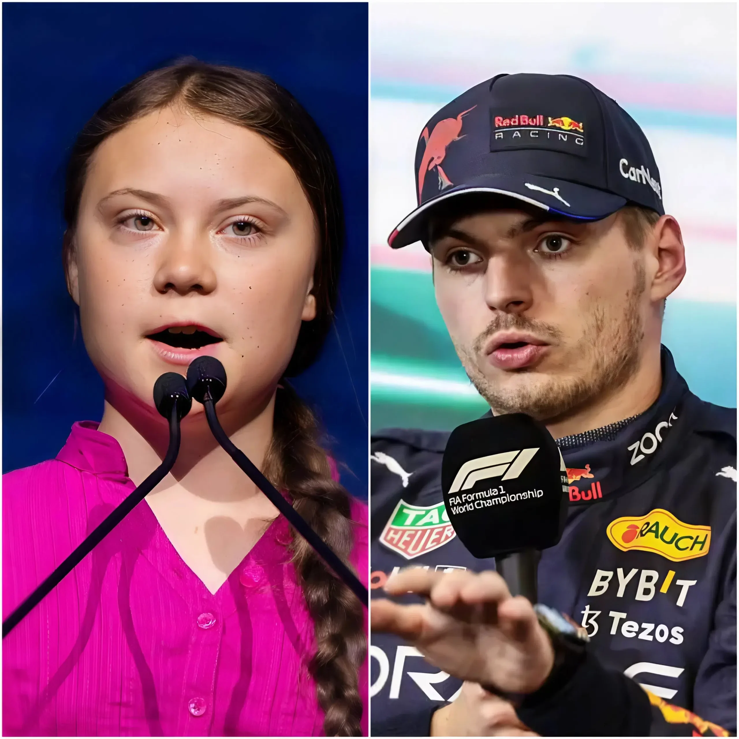 Cover Image for 🚨 “SIT DOWN AND LISTEN!” Dutch racing driver Max Verstappen was reportedly unexpectedly interrupted during a live television broadcast by environmental activist Greta Thunberg.