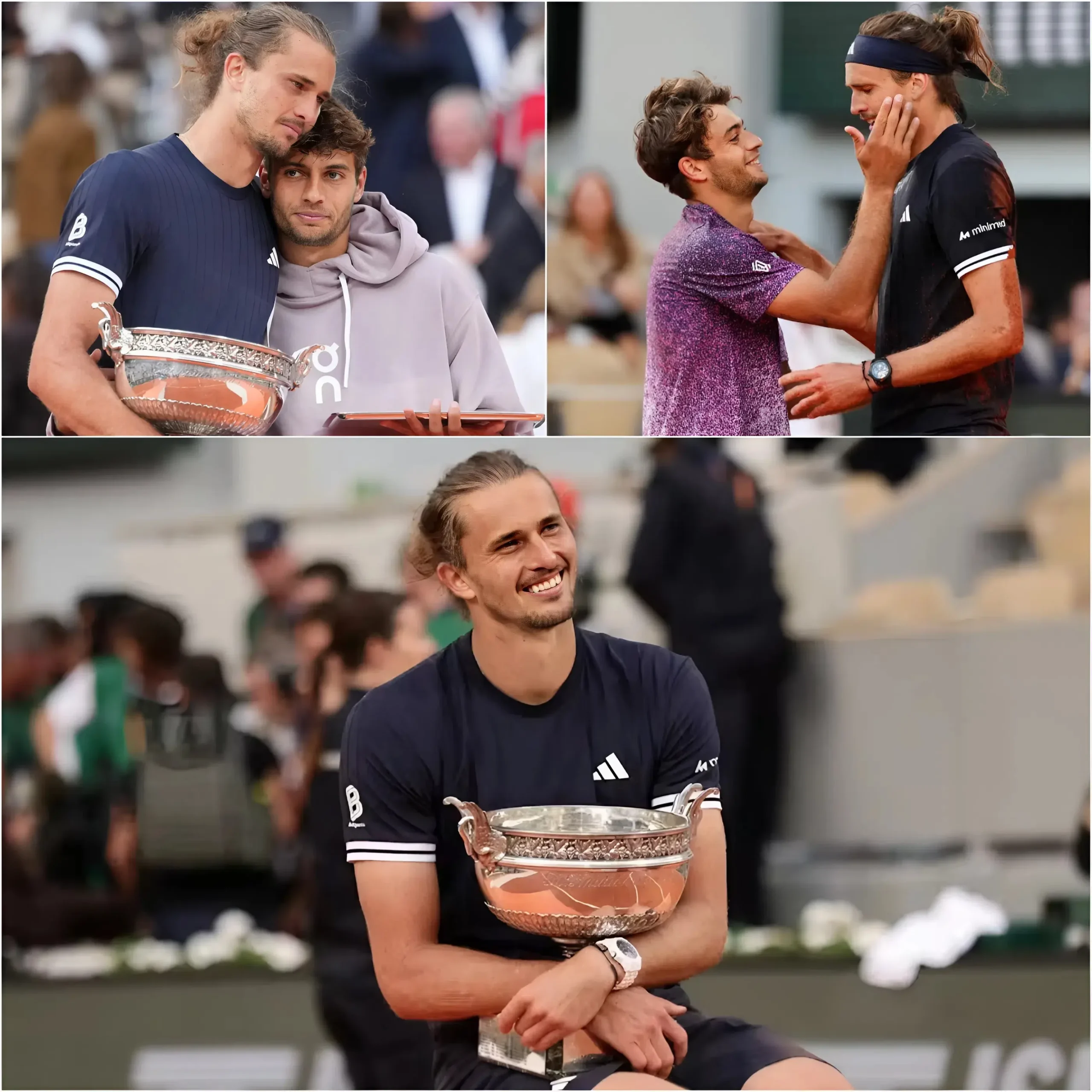 Cover Image for 💗🎾 Tras la final de Roland-Garros 2026, mientras decenas de cámaras esperaban el discurso del campeón, Alexander Zverev sorprendió a todos con un gesto totalmente inesperado. En lugar de celebrar su victoria o dirigirse a las gradas, se acercó tranquilamente a Flavio Cobolli, que se encontraba cabizbajo tras su derrota.