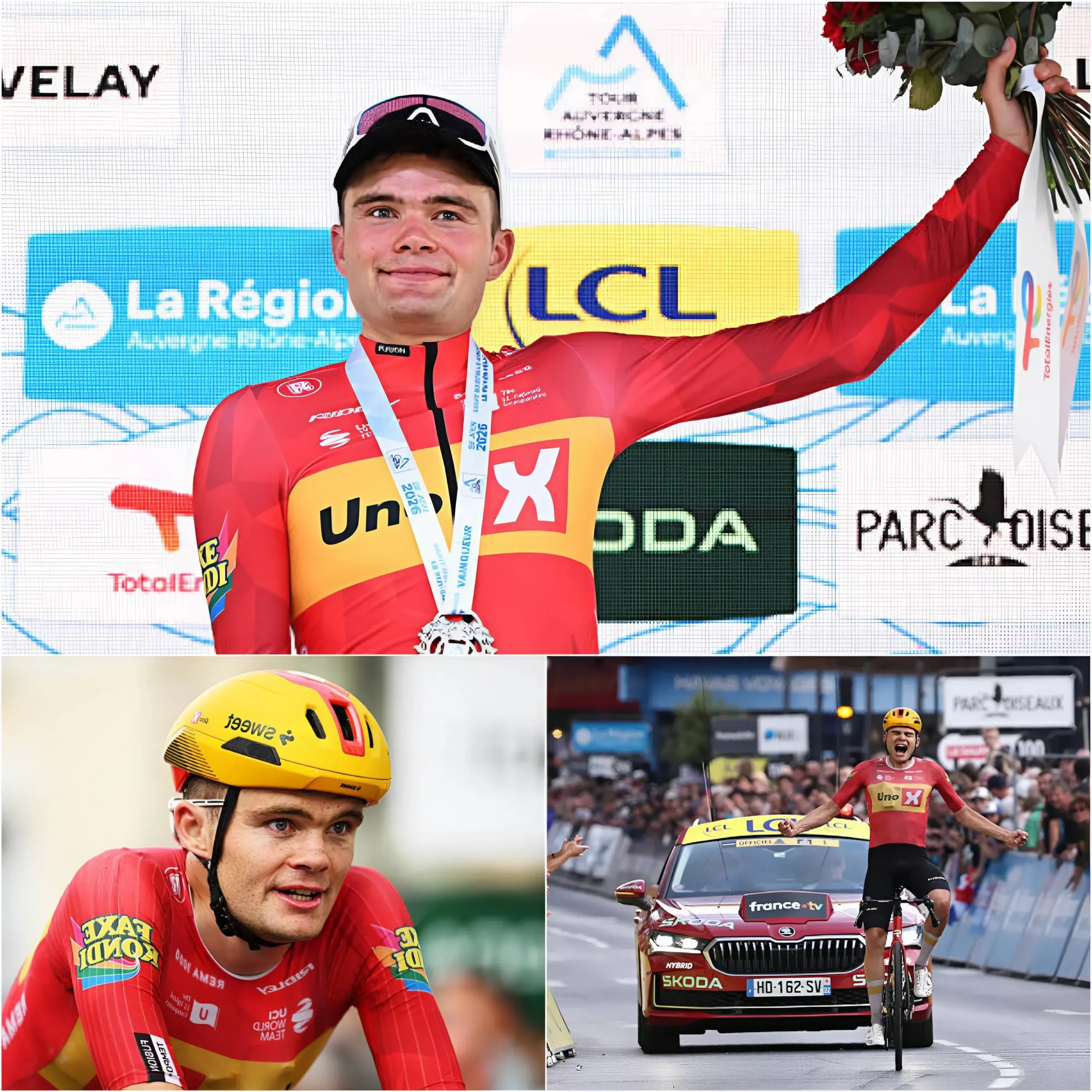 Cover Image for đđŽ GOED NIEUWS NA ETAPPE 2 VAN DE AUVERGNE-RHĂNE-ALPES TOUR 2026: Slechts enkele minuten na zijn indrukwekkende overwinning ontroerde Anthon Charmig de fans met een verhaal achter de finish