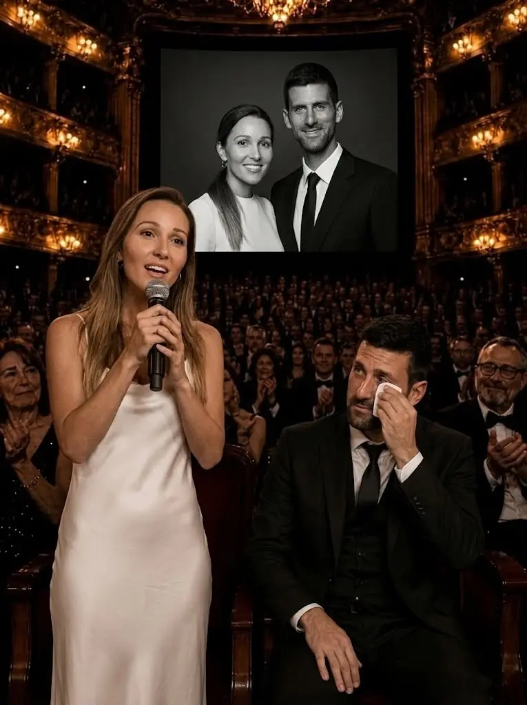 Cover Image for Gestern Abend betrat Jelena Djokovic überraschend die Bühne, um ihrem Ehemann Novak Djokovic, der still unten im Publikum saß, ein emotionales Lied zu widmen.