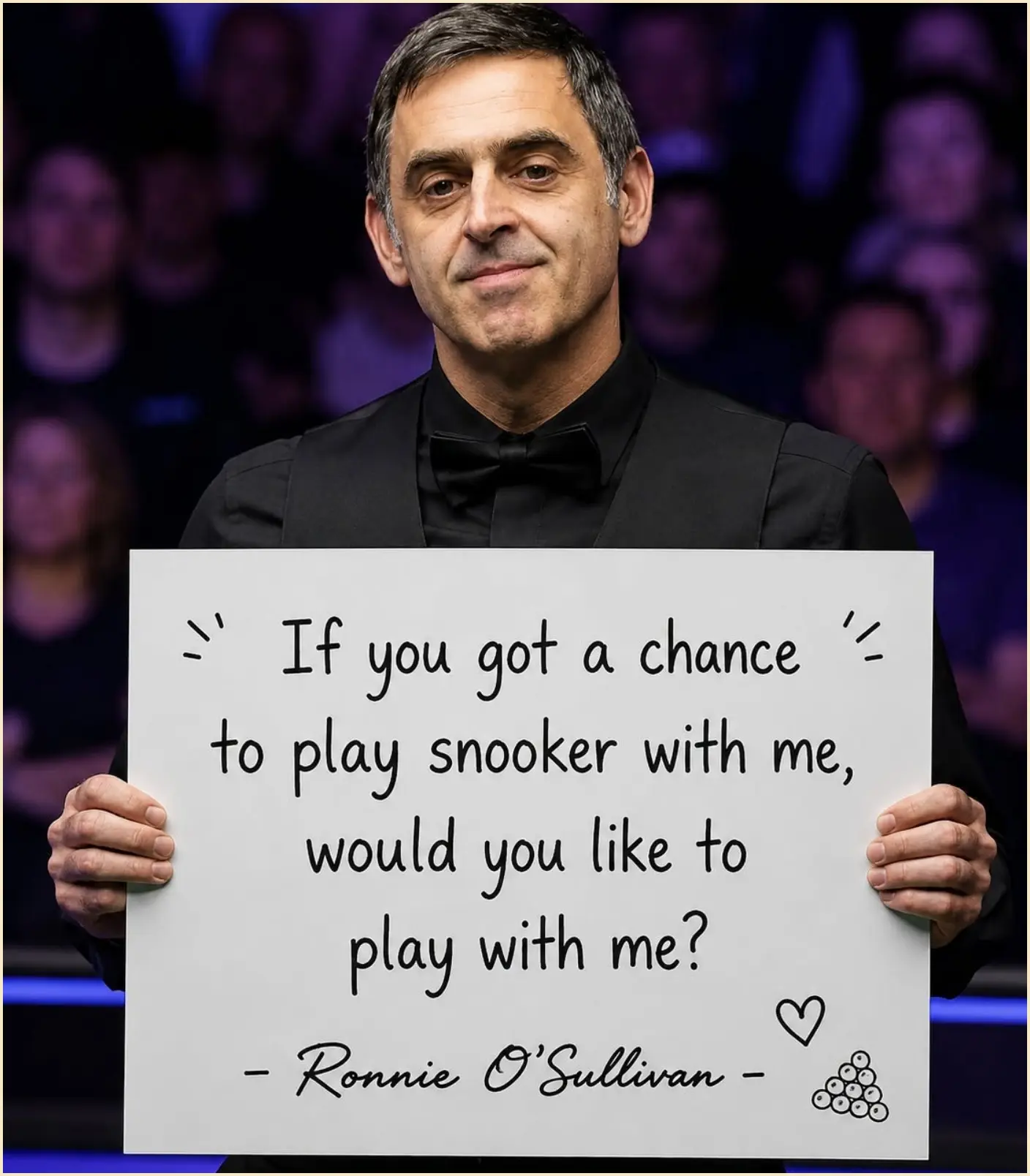 Cover Image for 🎬✨ If someday Ronnie O’Sullivan got the chance to share the screen with his fans, would you say yes? He’d love to know who among his amazing supporters would join him on this cinematic journey. 🍿❤️ Your support has always meant the world to him. 🌍🎥