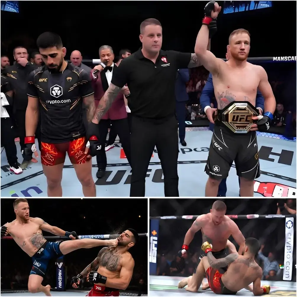 Cover Image for 🔥’EL CUENTO DE HADAS DE EL MATADOR TERMINA CUANDO TOCO TU BARBILLA…’ — Justin Gaethje le propina un aterrador nocaut con la derecha a Ilia Topuria a los 2:01 del segundo asalto, dejando al público paralizado 👇