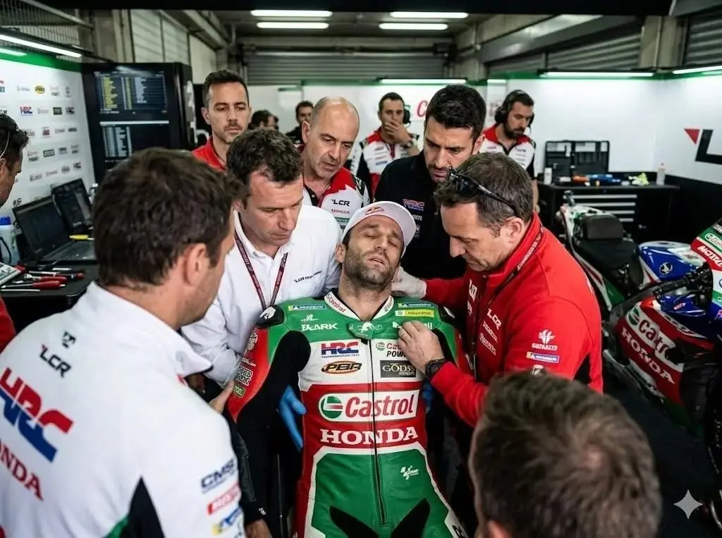 Cover Image for 💔« HÉ JOHANN ZARCO, TU M’ENTENDS ? RÉVEILLE-TOI, S’IL TE PLAÎT ! » La panique s’est emparée du centre d’entraînement LCR Honda lorsque les techniciens et le personnel médical ont vu le pilote vedette Johann Zarco s’effondrer soudainement lors d’une récente séance d’entraînement.