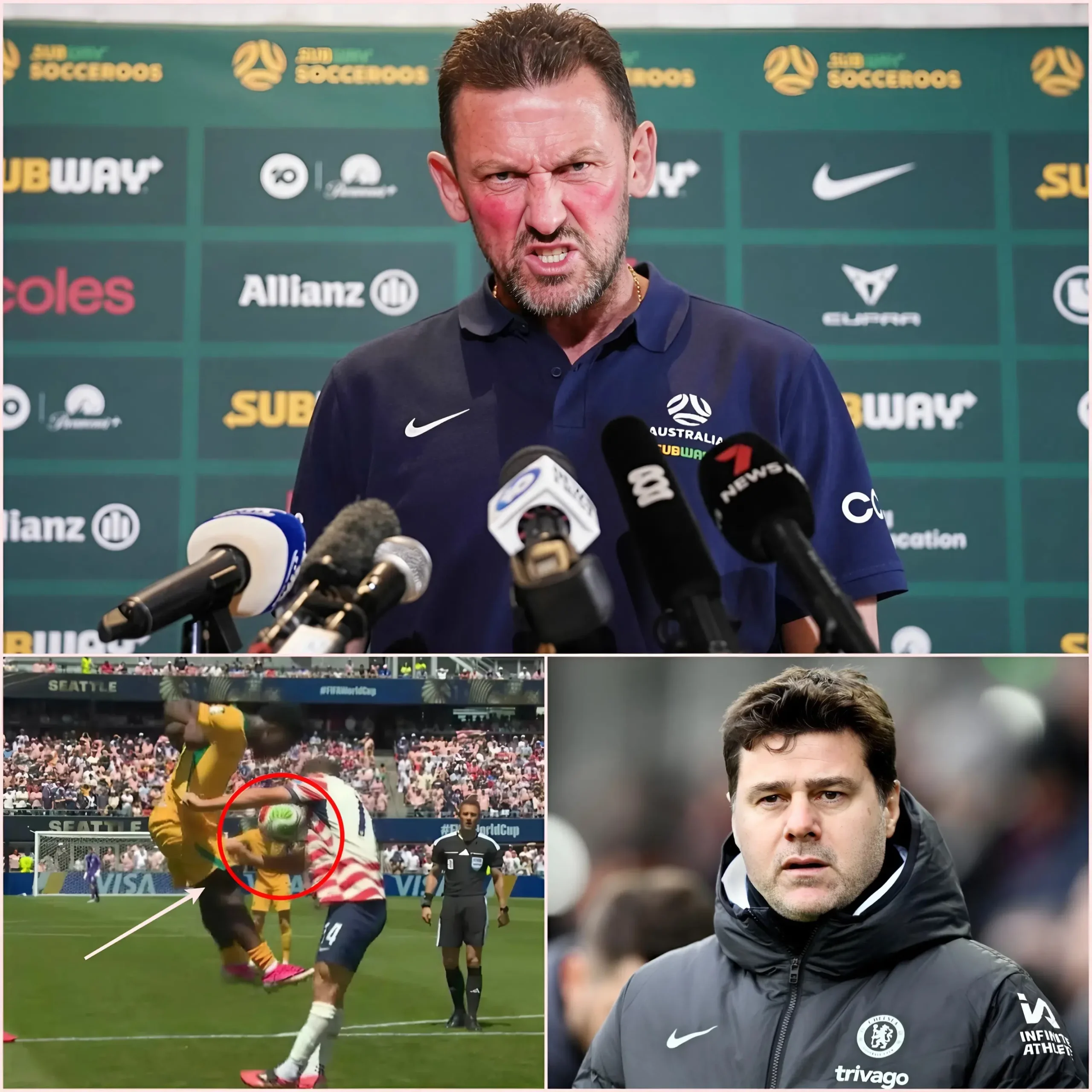 Cover Image for “He cheated!” Just seconds after Australia’s defeat to the USA at the 2026 World Cup, head coach Tony Popovic, his face flushed with anger, pointed directly at Connor Metcalfe and loudly accused the American star of bias, demanding that FIFA immediately launch an urgent investigation into the refereeing in the match.