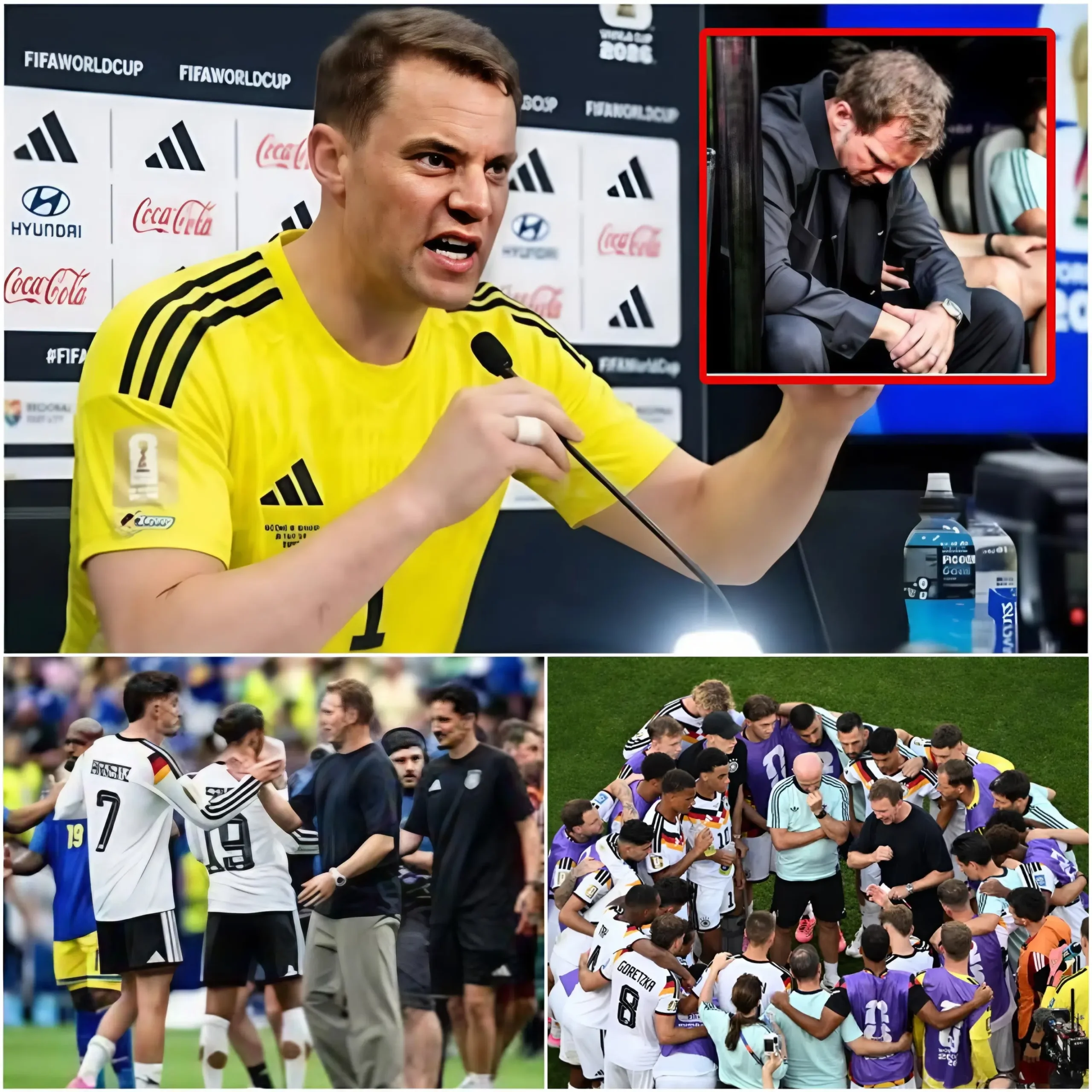 Cover Image for 🔥 „DIE DEUTSCHE KAMBEIN IST WIRKLICH ZERRÜMMERT“ Nach dem Ausscheiden Deutschlands gegen Paraguay sprach Manuel Neuer angeblich offen über den mangelnden Zusammenhalt im Team und Meinungsverschiedenheiten bezüglich der taktischen Ausrichtung von Trainer Julian Nagelsmann.
