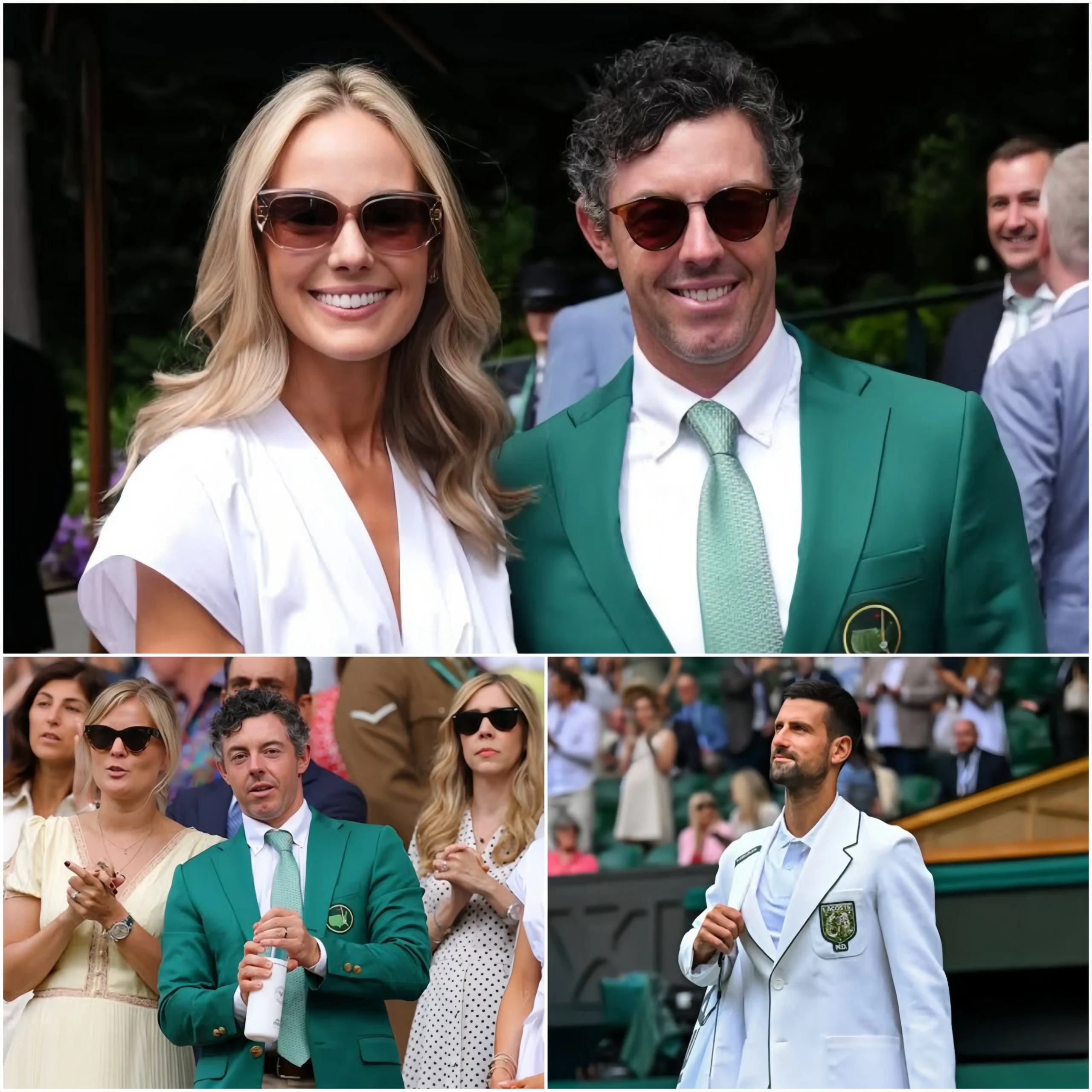 Cover Image for 🚨 THE ENTIRE GOLF WORLD IS LOOKING TO WIMBLEDON! Rory McIlroy and his wife Erica Stoll made a surprise appearance at Wimbledon 2026 in elegant attire, notably wearing the legendary Masters Green Jacket, immediately attracting all eyes.