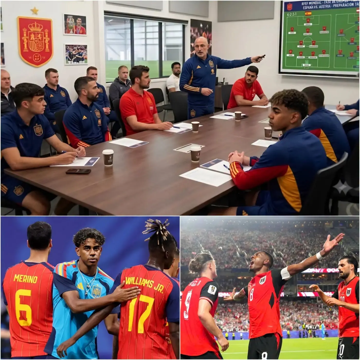 Cover Image for 🚨 ACTUALIZACIÓN URGENTE: Justo antes del crucial partido de octavos de final contra Austria en el Mundial de 2026, el seleccionador español, Luis de la Fuente, convocó una reunión interna urgente.