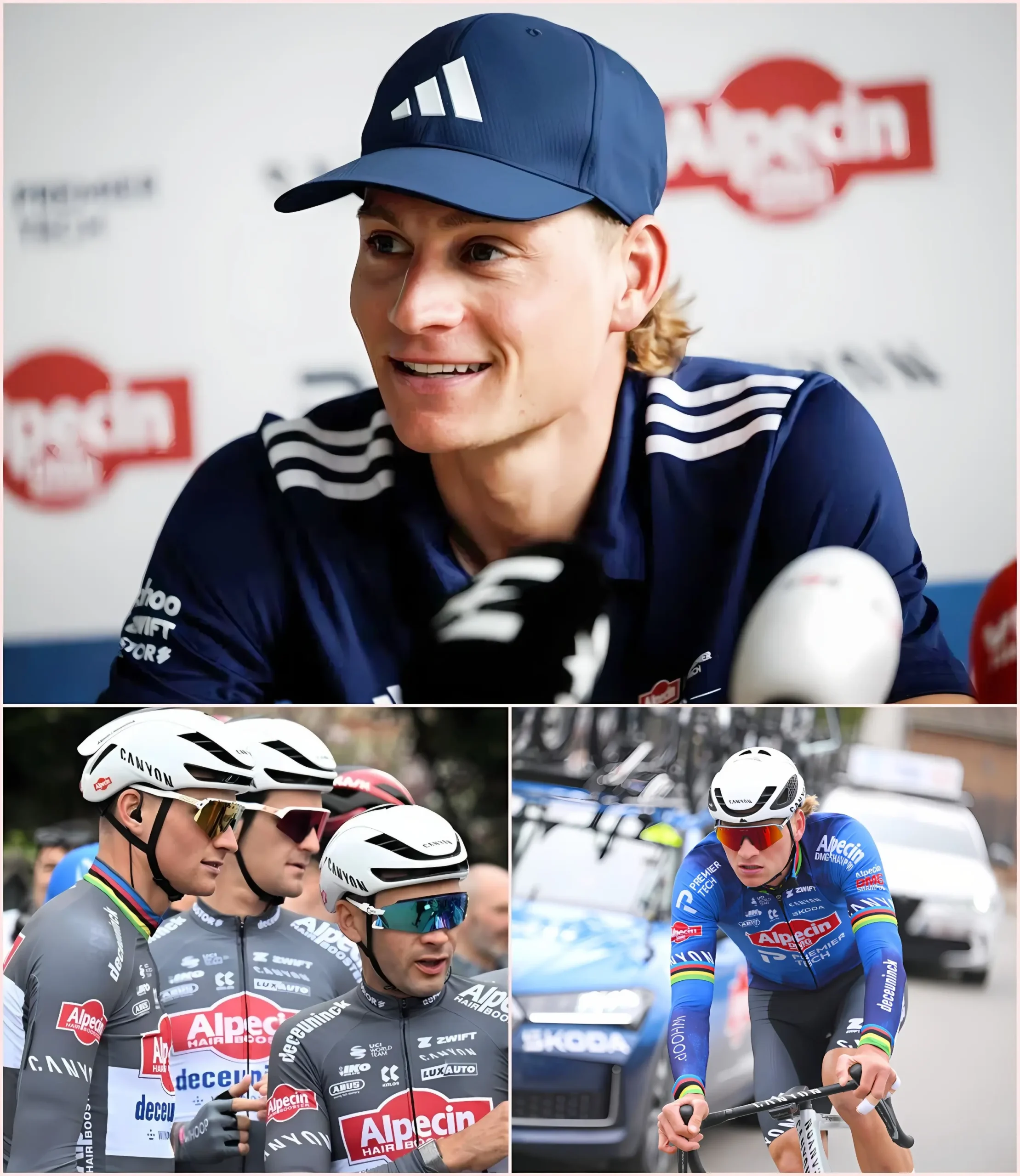 Cover Image for “DE GELE TRUI IS NATUURLIJK VAN MIJ!” 🔥🔥 Mathieu van der Poel maakte onverwacht zijn resultaat van de eerste etappe bekend tijdens een persconferentie in Barcelona en onthulde de strategie van het team om drie van de meest veelbelovende renners voor de wedstrijd af te lossen, tot grote verbazing van het publiek.