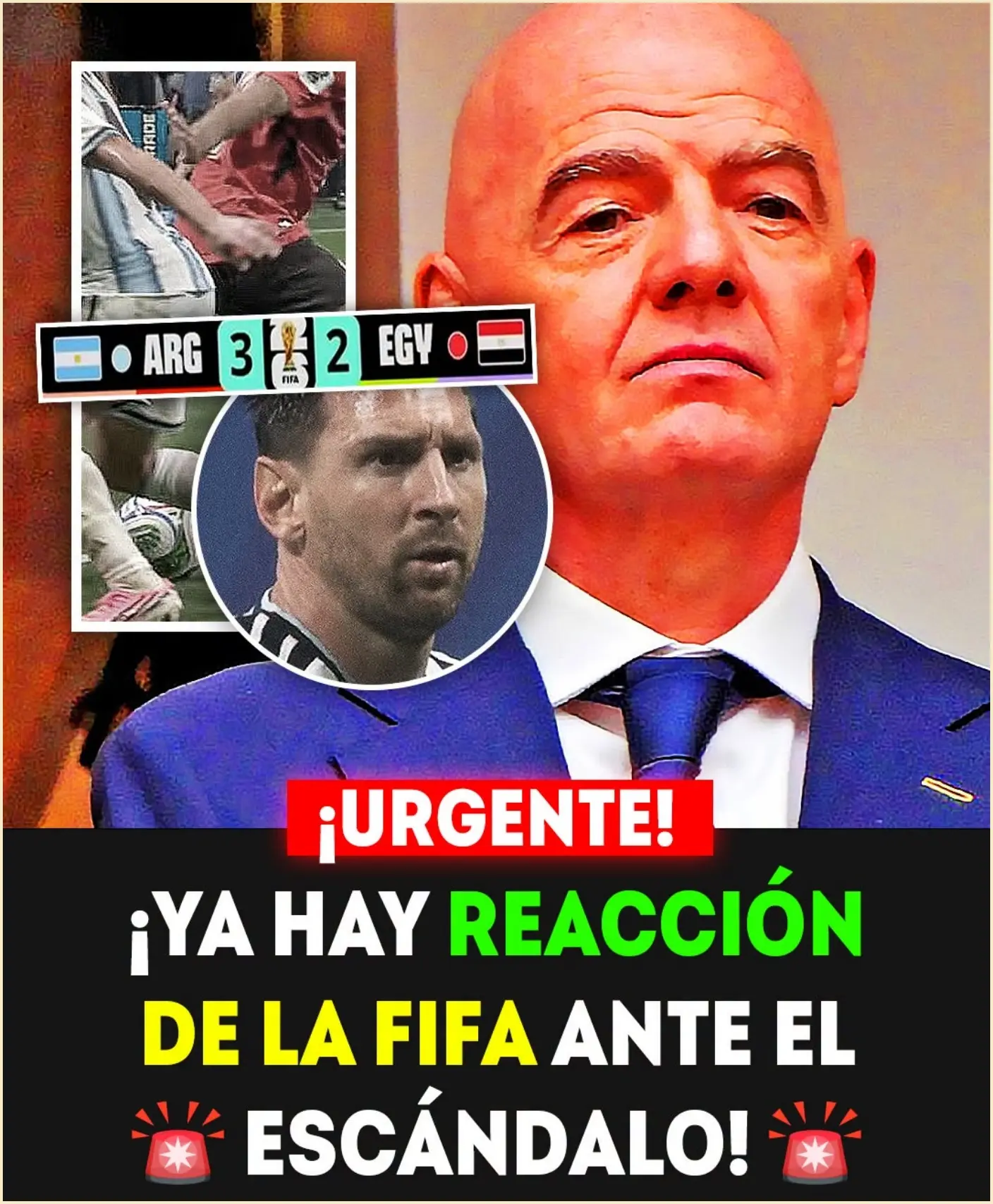 Cover Image for ¡TODOS LO ESPERABAN! 😳🔥 Ya hay reacción de Infantino ante el escándalo en el partido Argentina – Egipto… 🇪🇬🇦🇷
