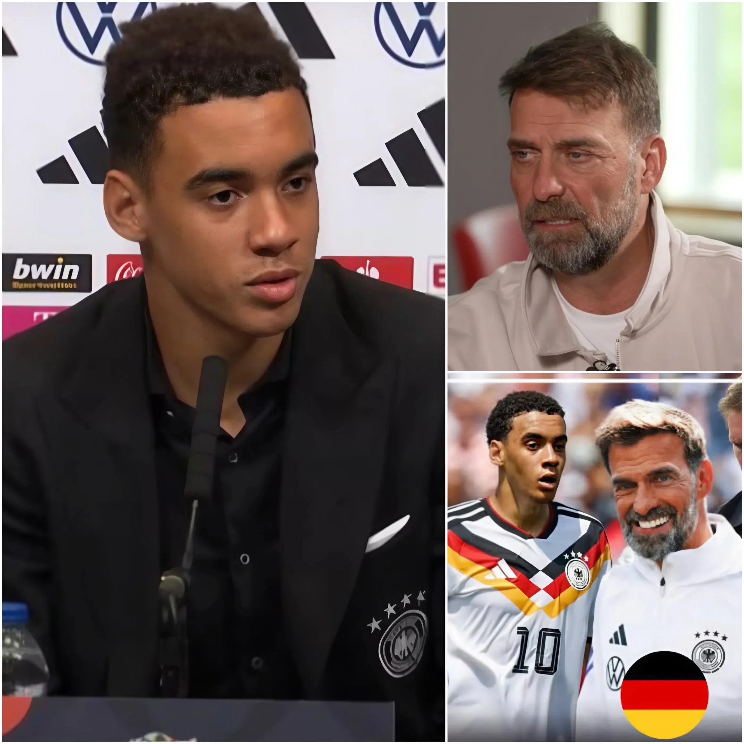 Cover Image for 🔥 SCHOCKIEREND: „Wenn er noch da ist, trage ich nie wieder das Trikot der deutschen Nationalmannschaft!“ Jamal Musiala schockte die deutschen Fußballfans mit der Ankündigung, aufgrund eines nicht näher genannten persönlichen Konflikts mit dem neuen Trainer Jürgen Klopp nicht für die Nationalmannschaft auflaufen zu wollen.