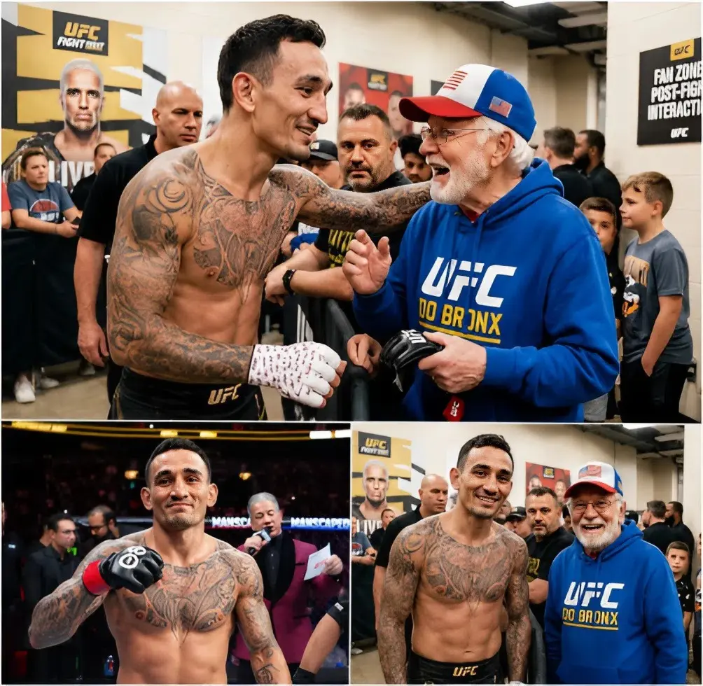 Cover Image for ❤️ EMOTIONAL MOMENT AFTER THE VICTORY: Following UFC 329, security personnel quickly moved to stop a man wearing worn-out sneakers and a faded cap as he attempted to approach the Octagon to personally hand Max Holloway a handwritten letter. The situation immediately raised concerns, and security rushed toward him, fearing he might pose a threat.