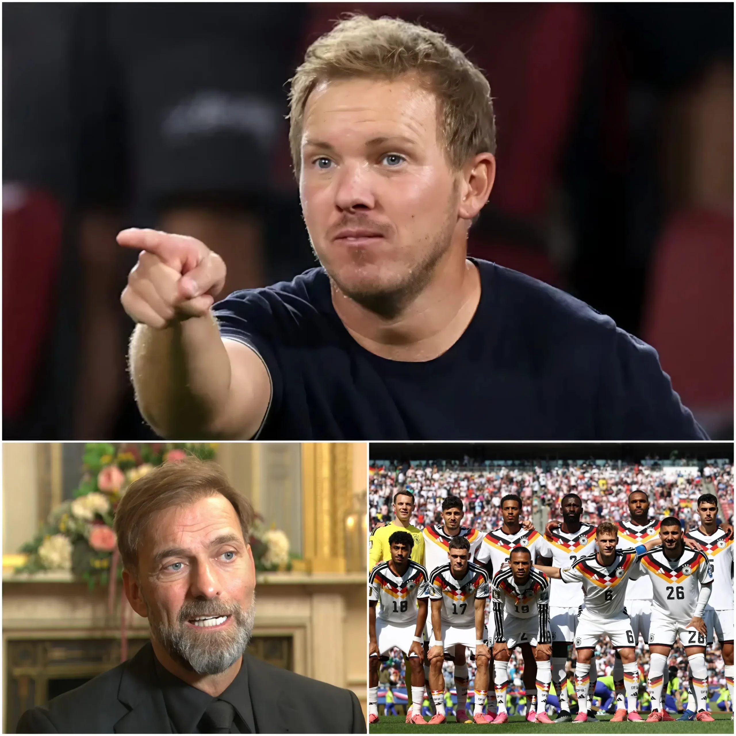 Cover Image for 🚨 „SELBST KLOPP KONNTE DEUTSCHLAND NICHT RETTEN!“ – Julian Nagelsmann löste unerwartet Kontroversen aus, als er öffentlich erklärte, die deutsche Nationalmannschaft stehe vor so vielen Problemen, dass selbst ein talentierter Trainer wie Jürgen Klopp Schwierigkeiten hätte,