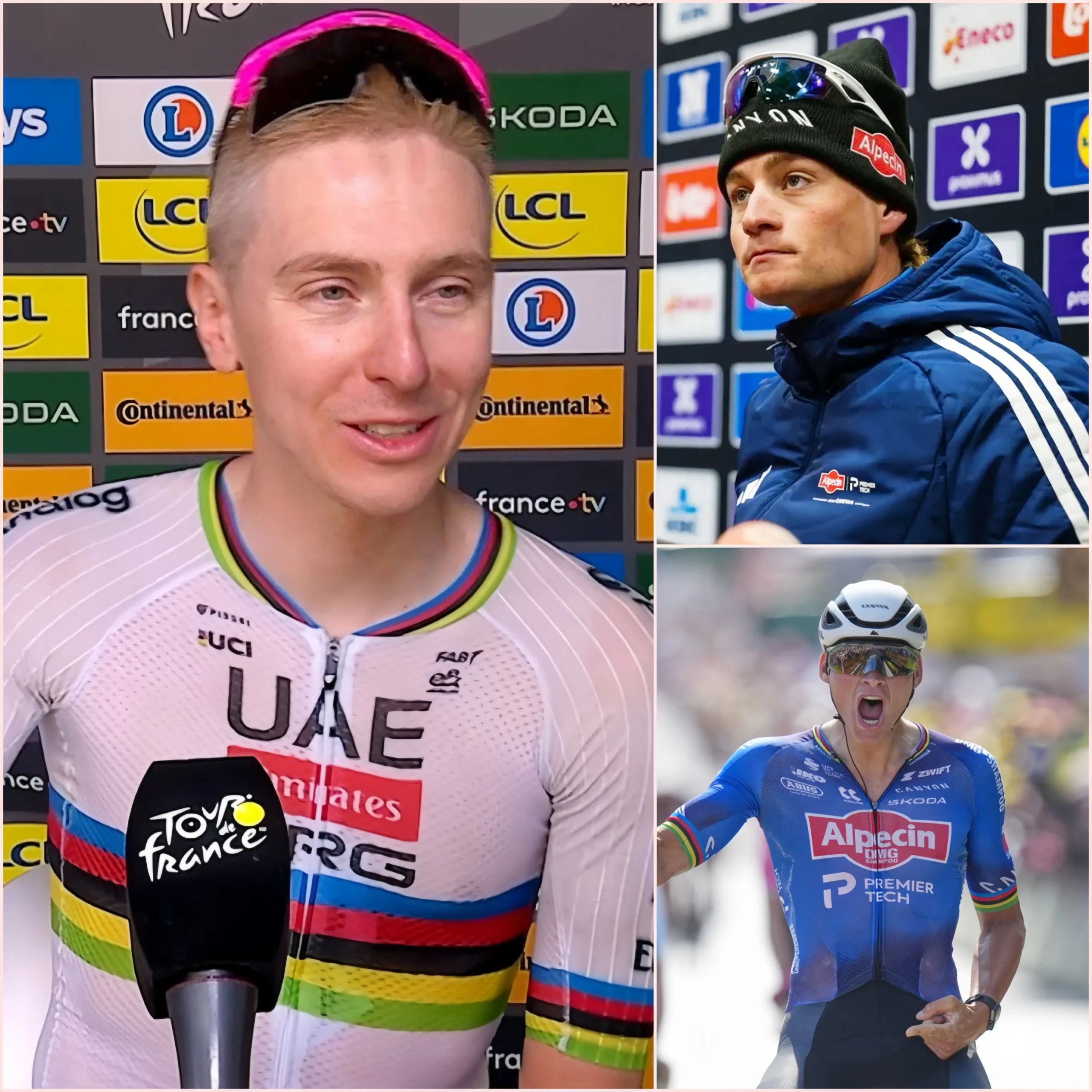 Cover Image for 🔴 “WEES GEWOON JEZELF, PROBEER MIJ NIET IN TE HALEN!” Tadej Pogačar zou naar verluidt een veelzeggende boodschap hebben gestuurd naar Mathieu van der Poel, kort na de overwinning van de Belgische renner in de 9e etappe van de Tour de France 2026.