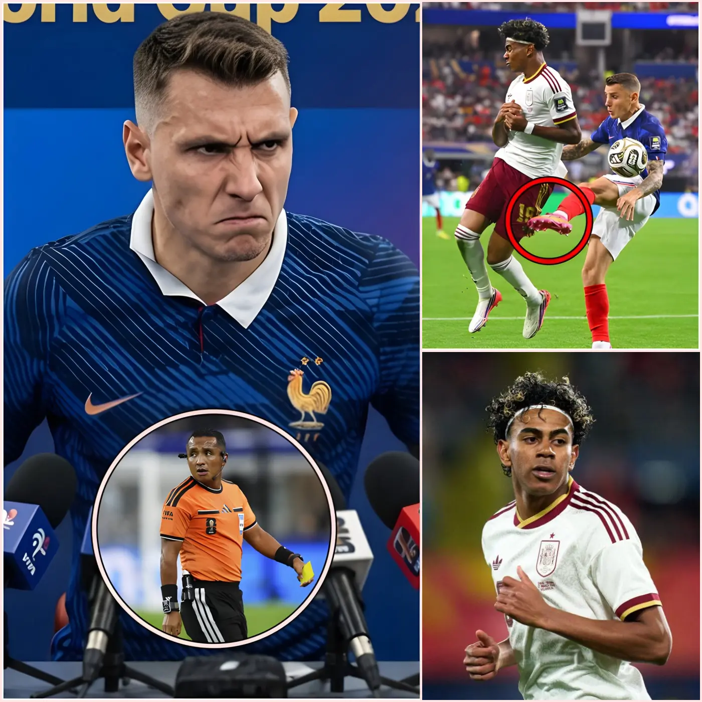 Cover Image for “ES UNA VERGÜENZA PARA EL FÚTBOL, ES UN PISCINAZO DESCARADO, SEGURO QUE EL ÁRBITRO LE FAVORECIÓ…” 🔥 El defensa de la selección francesa, Lucas Digne, criticó abiertamente a Lamine Yamal y al árbitro principal Iván Barton tras la primera parte de la semifinal